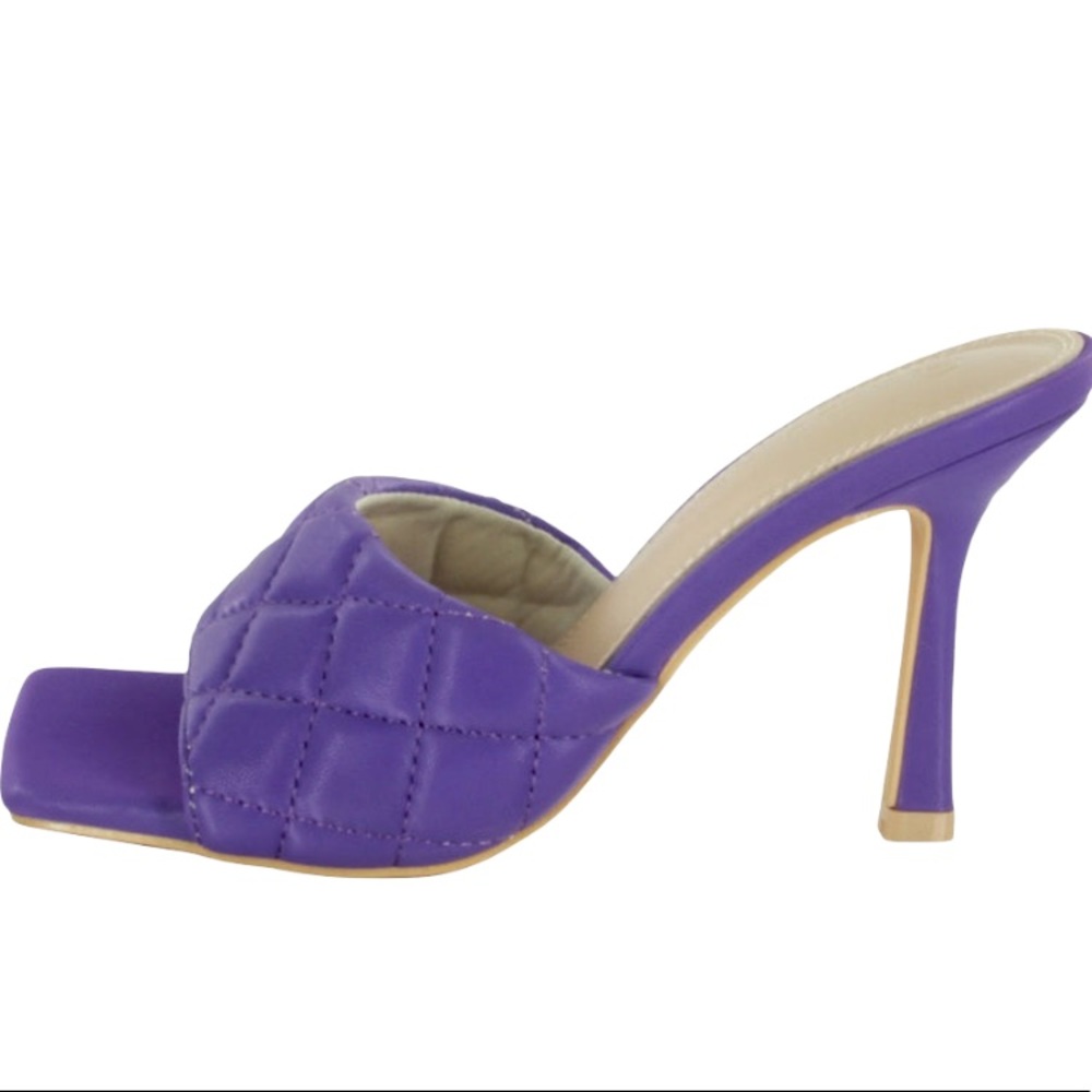 Purple Passion Quilt Padded Vegan Leather Quilt Triangle High Heeled Mul…